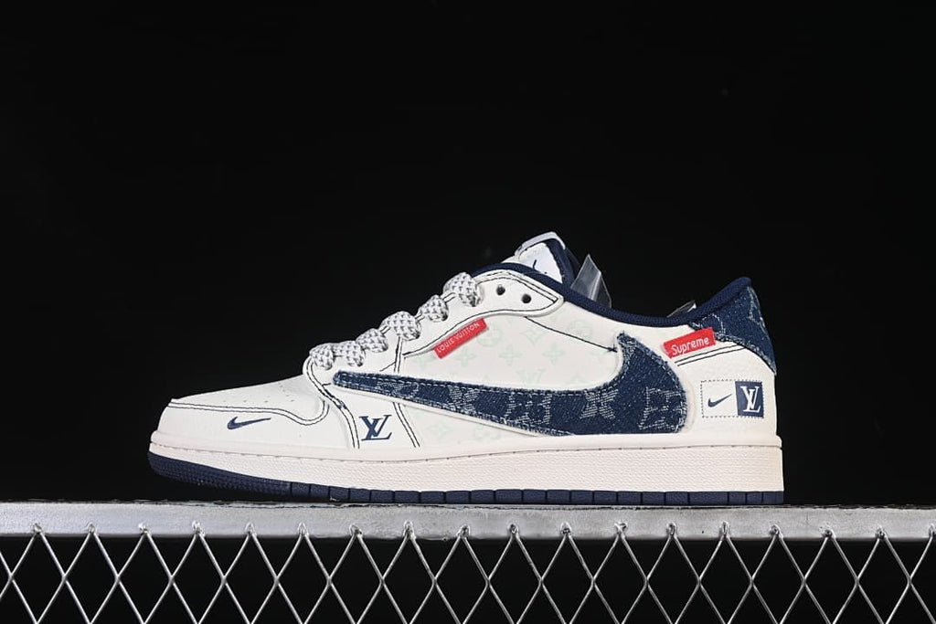 Travis Scott x Fragment Air Jordan 1 Low White Blue Sneaker