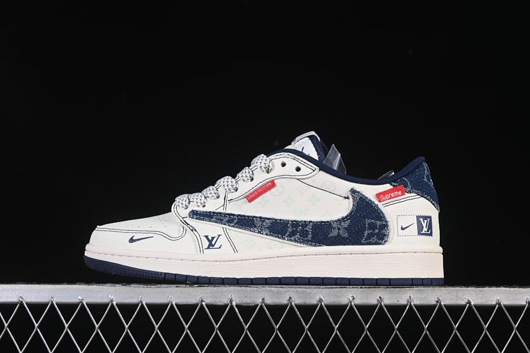 Travis Scott x Fragment Air Jordan 1 Low White Blue Sneaker