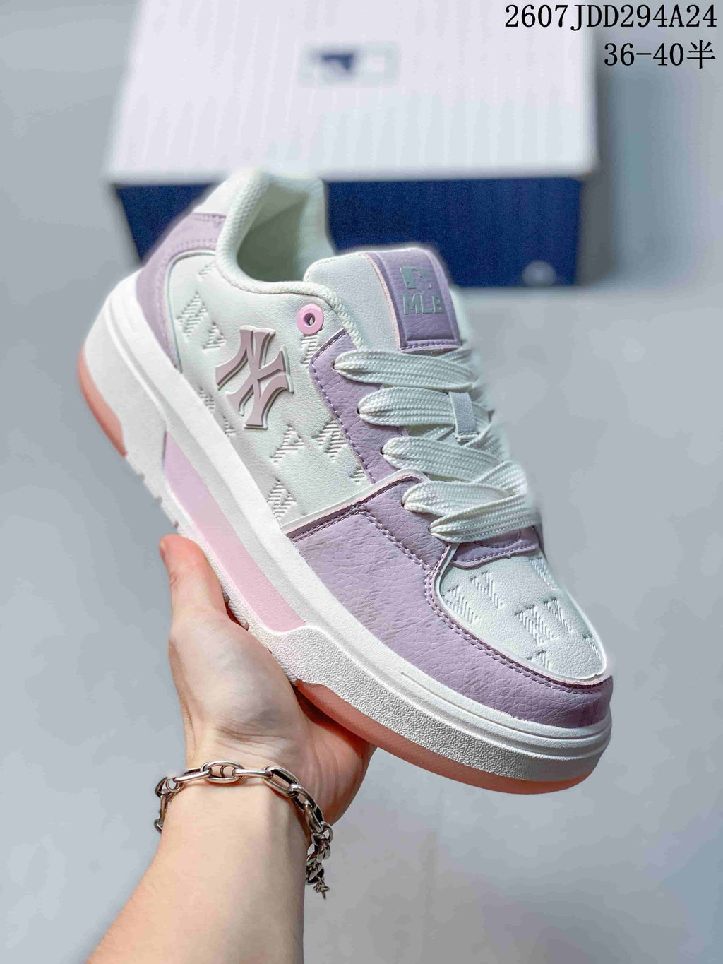 MLB Chunky Liner MID Lavender White Platform Sneakers 3ASXCDN3N