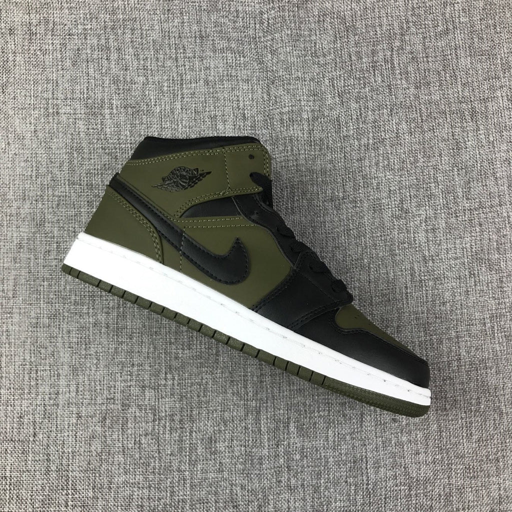 Jordan 1 Mid Sneakers in Black and Olive Green