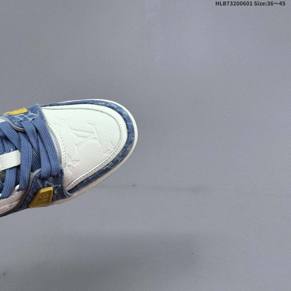 Louis Vuitton Blue Denim-Pattern Low-Top Sneakers