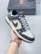 Nike Dunk Low Louis Vuitton Print-Panel Sneakers, Navy and White