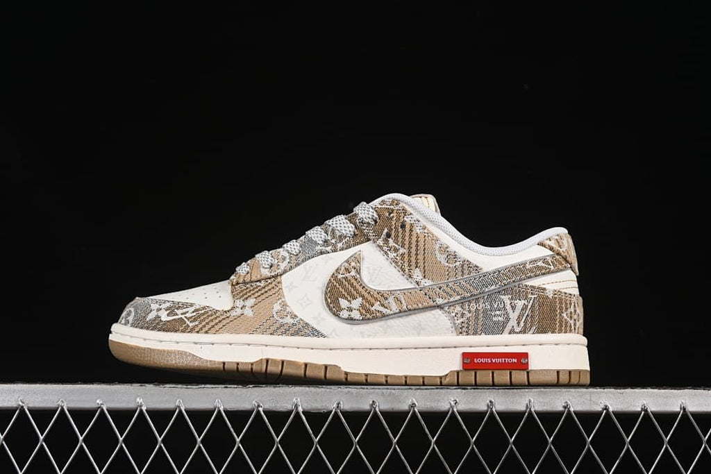 Nike SB Dunk Low Louis Vuitton Pattern Sneakers, Khaki Gray