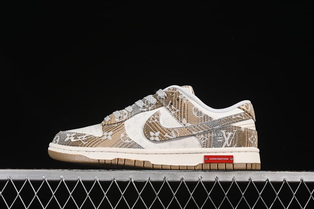 Nike SB Dunk Low Louis Vuitton Pattern Sneakers, Khaki Gray