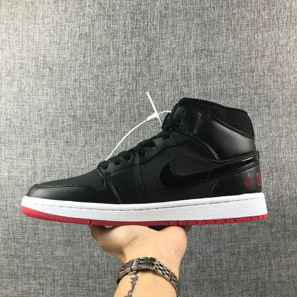 Air Jordan 1 Mid Black Red White High-Top Sneakers