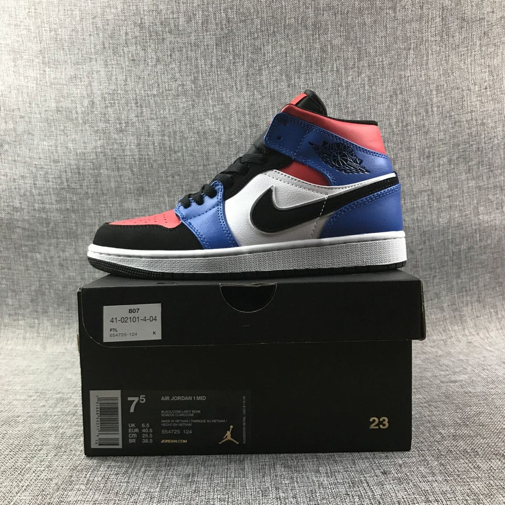 Air Jordan 1 Mid Blue Red Black White Sneakers