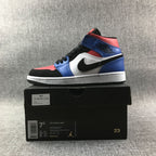 Air Jordan 1 Mid Blue Red Black White Sneakers