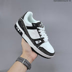 Louis Vuitton Trainer Sneakers in White and Black with Embellished Trim