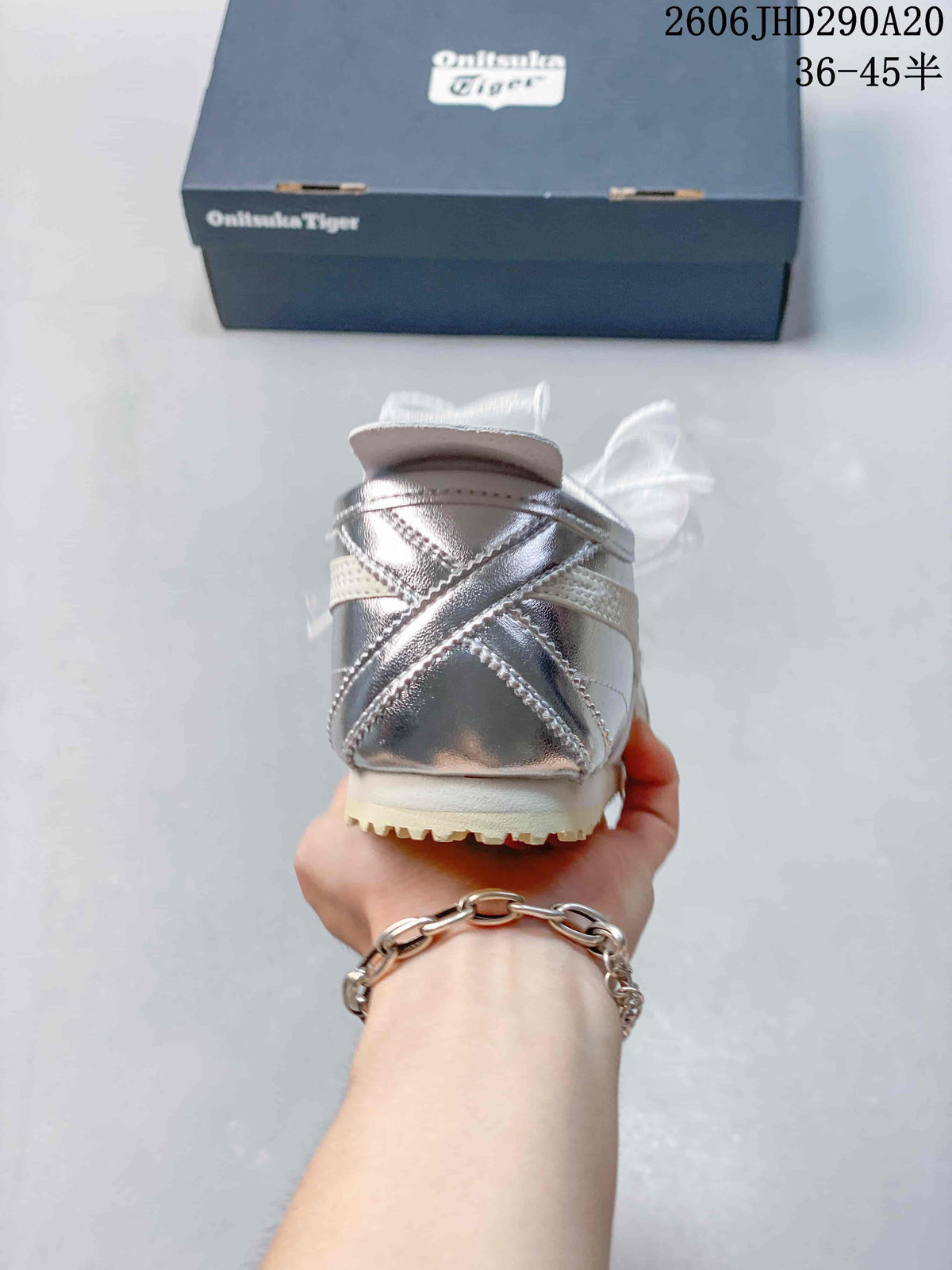 Onitsuka Tiger Silver Sneakers with Sheer Bow Laces