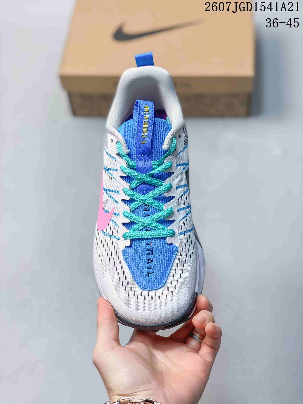 Nike ReactX Wildhorse 10 Trail Shoes White Blue Pink