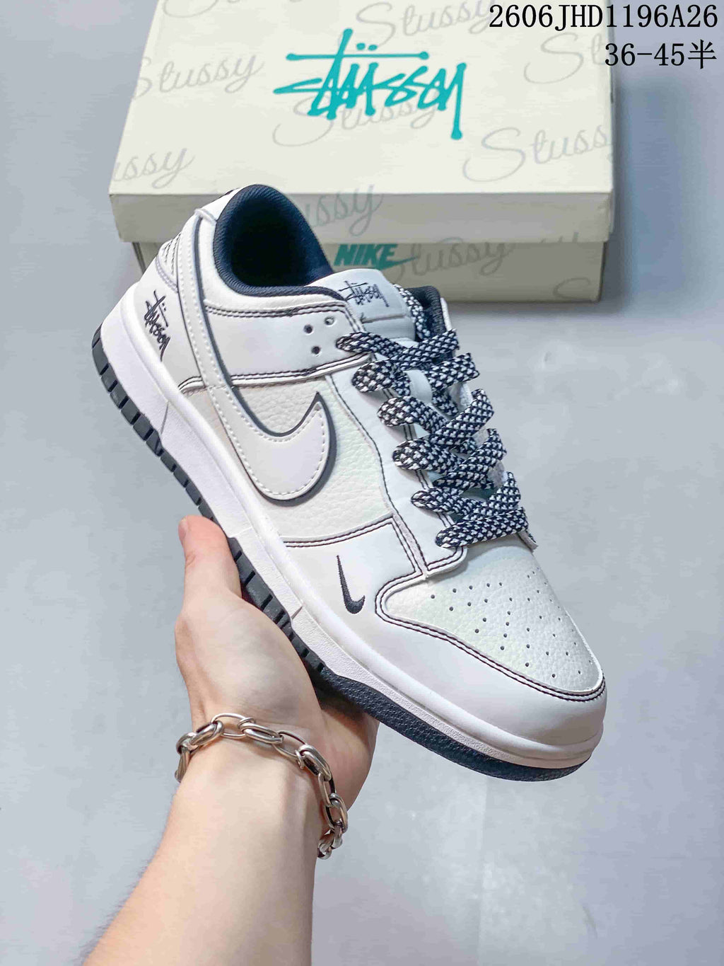 Nike SB Dunk Low White and Navy Sneakers