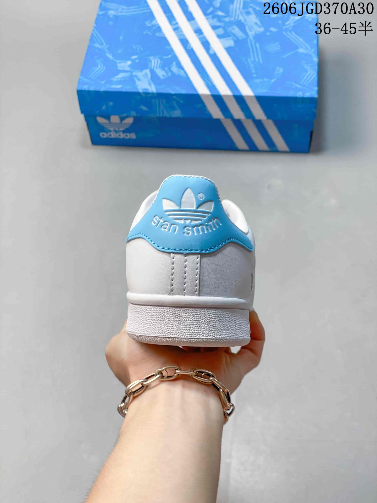 Adidas Stan Smith White and Blue Low-Top Sneakers