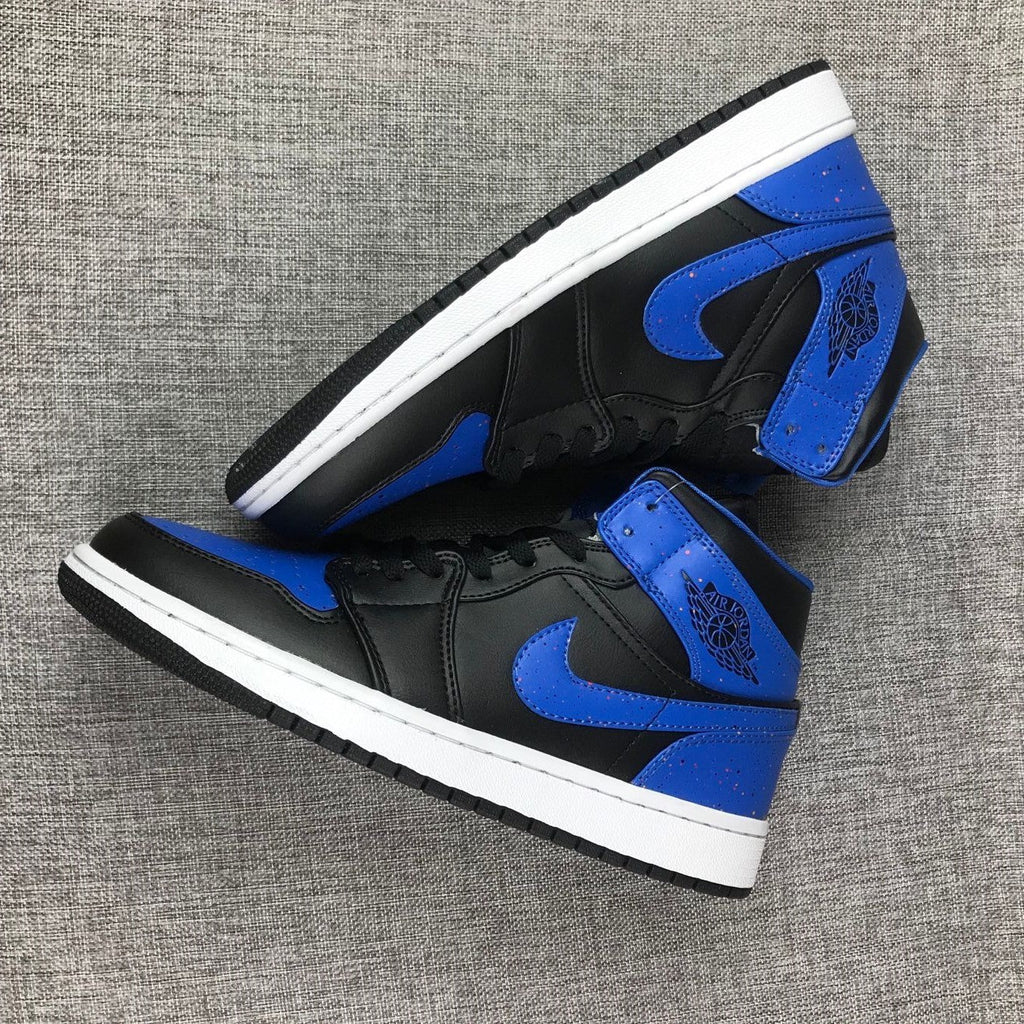 Air Jordan 1 Mid Black and Blue High-Top Sneakers