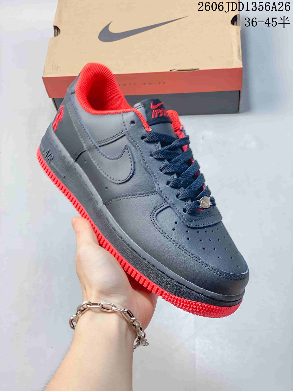 Nike Air Force 1 '07 Low Sneakers in Charcoal and Red