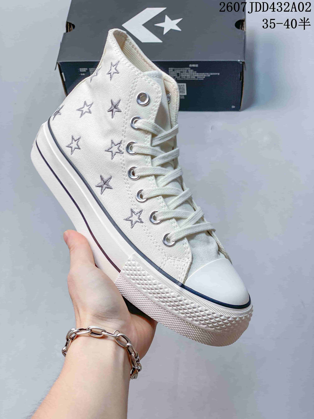 Converse All Star Lift High-Top Sneakers in Cream with Star Embroidery