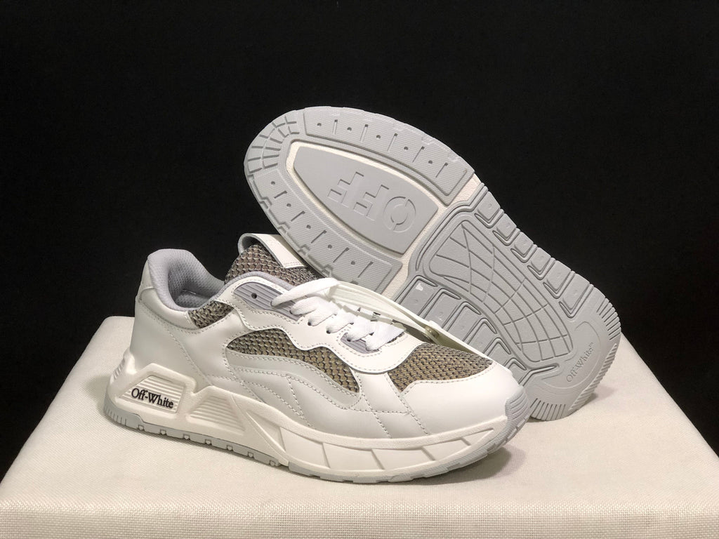 Off-White White and Grey Leather Low-Top Sneakers
