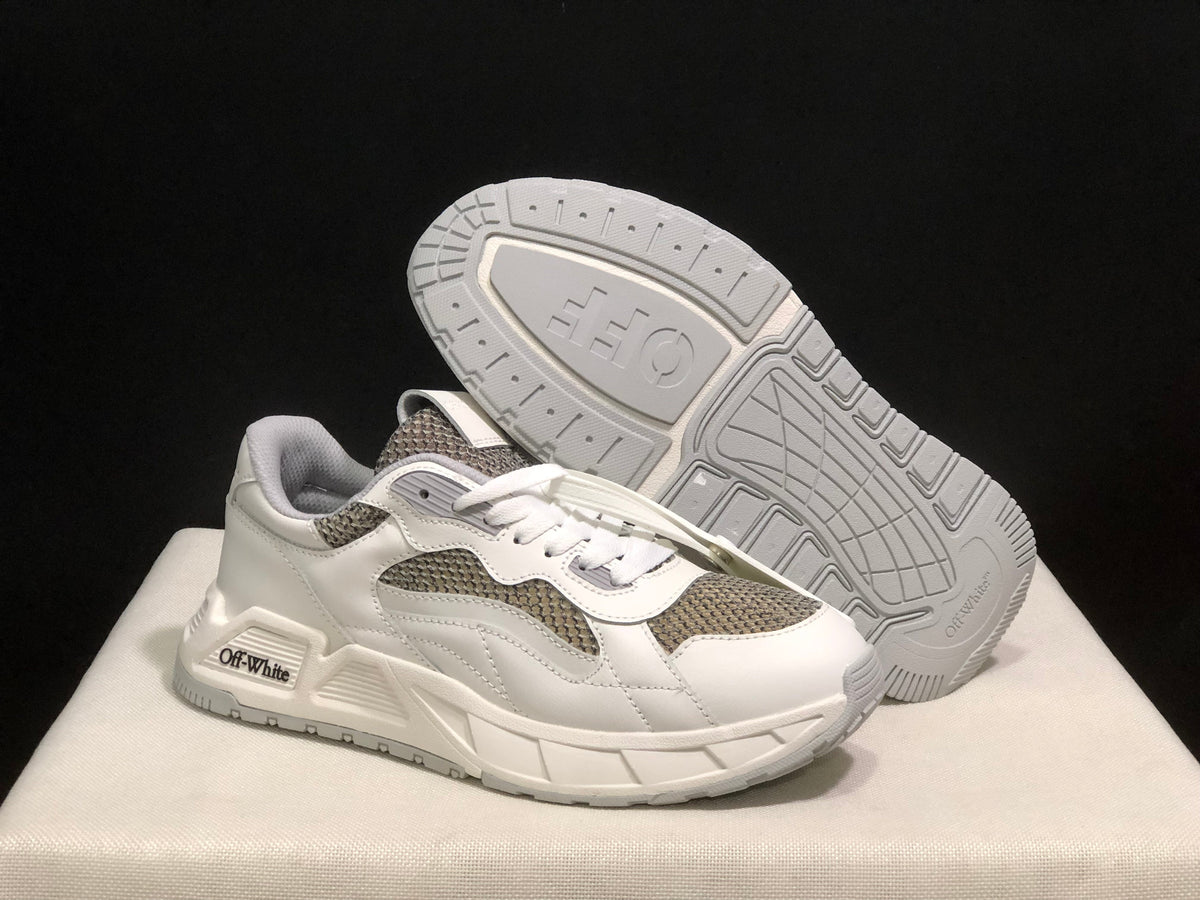 Off-White White and Grey Leather Low-Top Sneakers