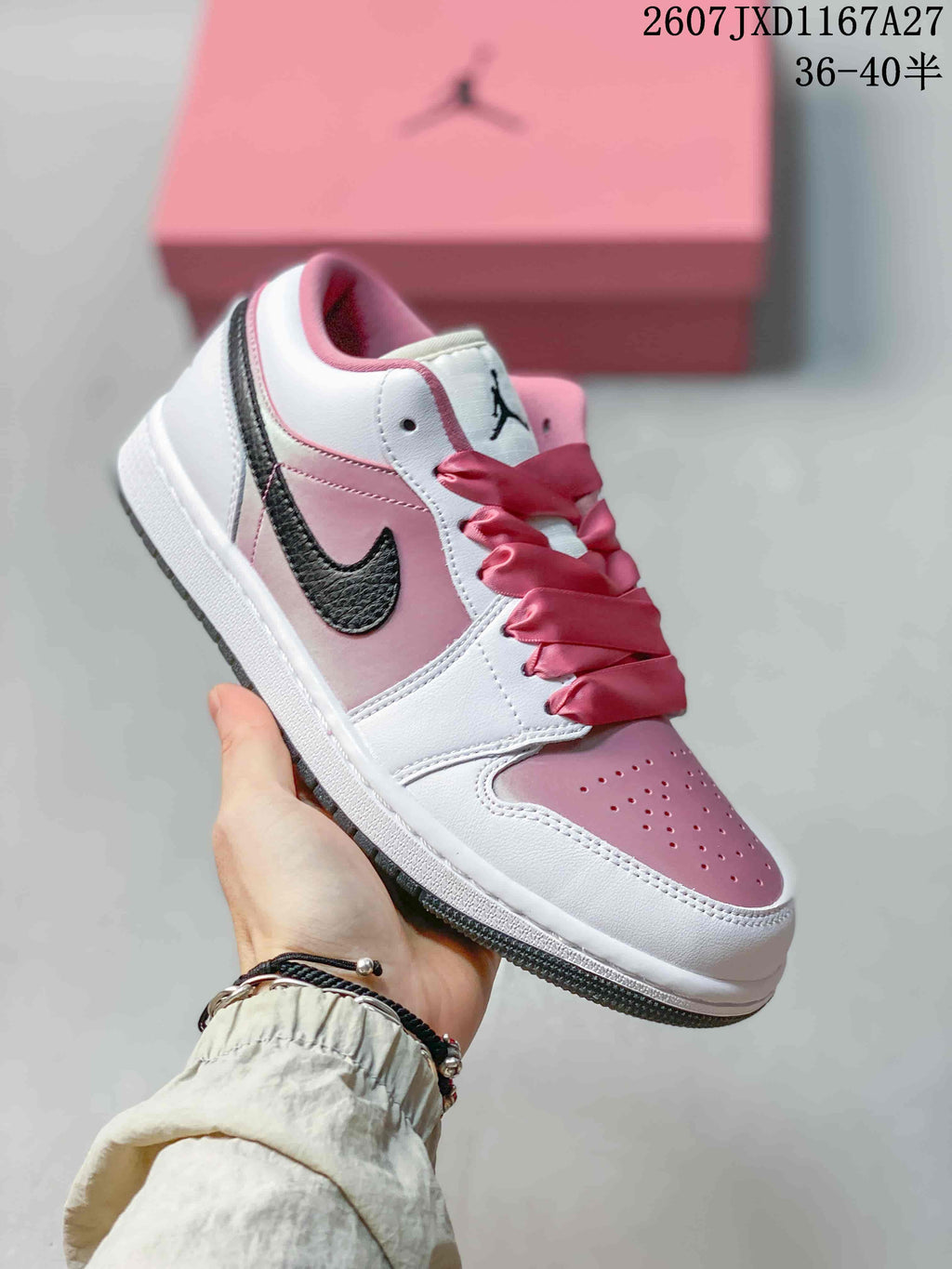Nike Air Jordan 1 Low White and Pink Sneakers