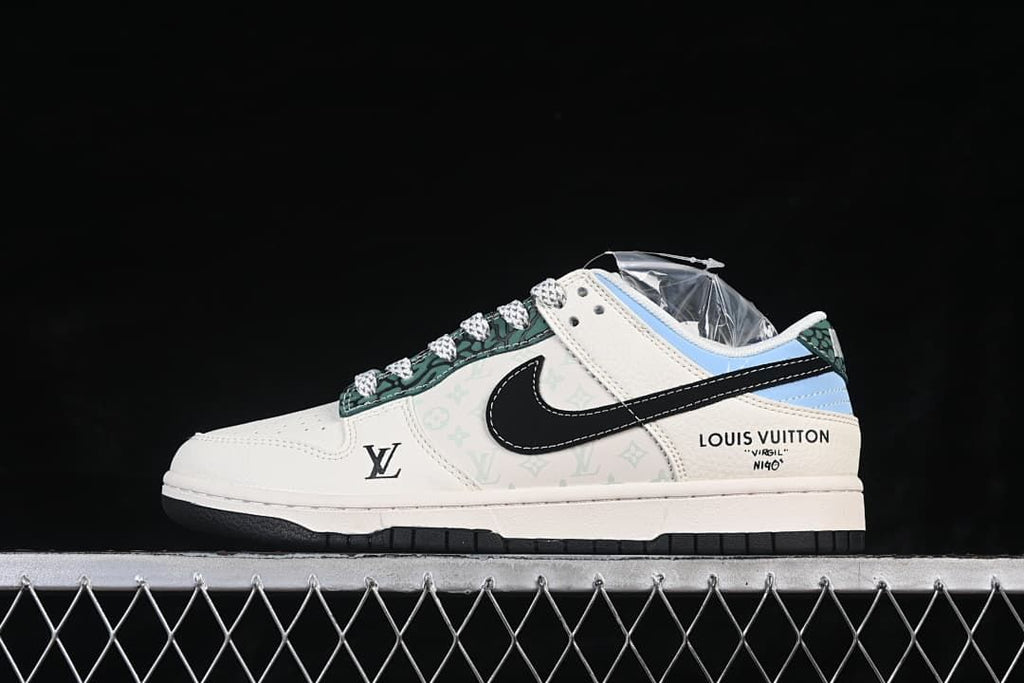 Nike SB Dunk Low Louis Vuitton Print Sneakers, White and Black