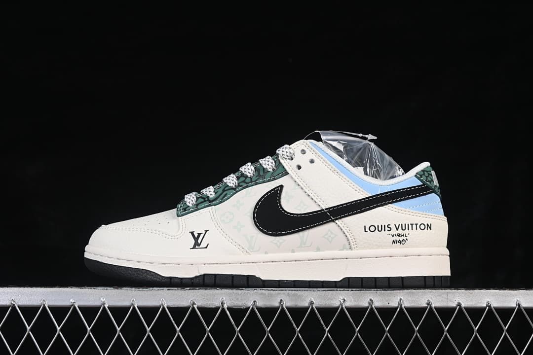 Nike SB Dunk Low Louis Vuitton Print Sneakers, White and Black
