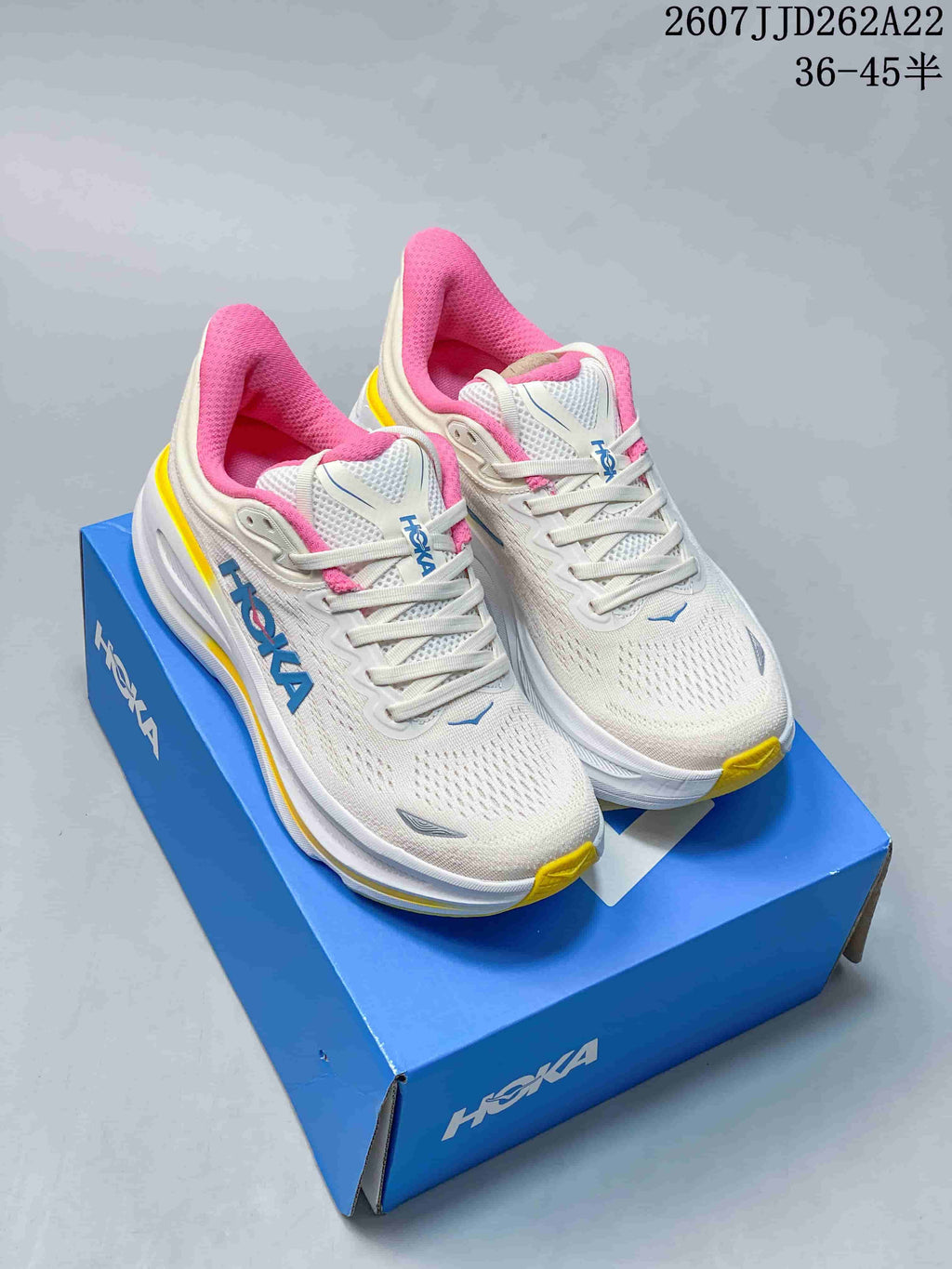 HOKA Bondi 9 White Pink Yellow Running Sneakers