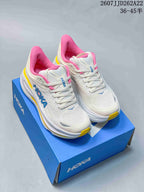 HOKA Bondi 9 White Pink Yellow Running Sneakers
