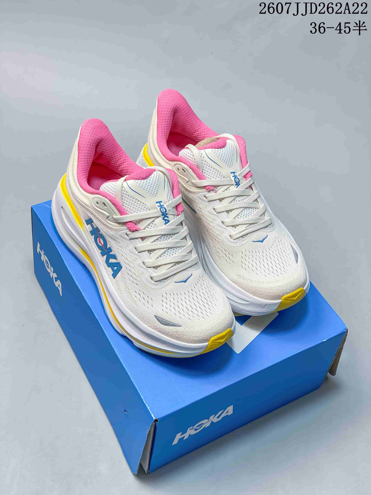HOKA Bondi 9 White Pink Yellow Running Sneakers