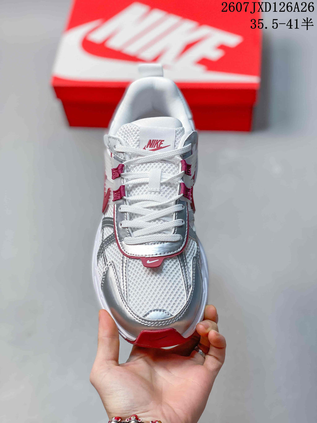 Nike V2K Run Sneakers White Silver Red