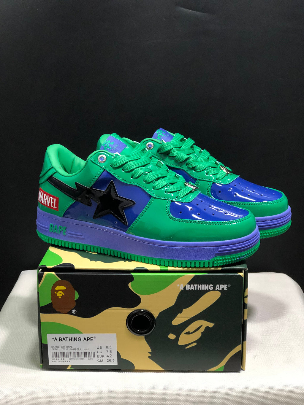 Bape Sta Low-Top Sneakers Green Blue Purple Marvel Style