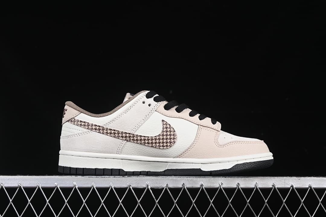 Nike SB Dunk Low Cream Houndstooth Swoosh Sneakers