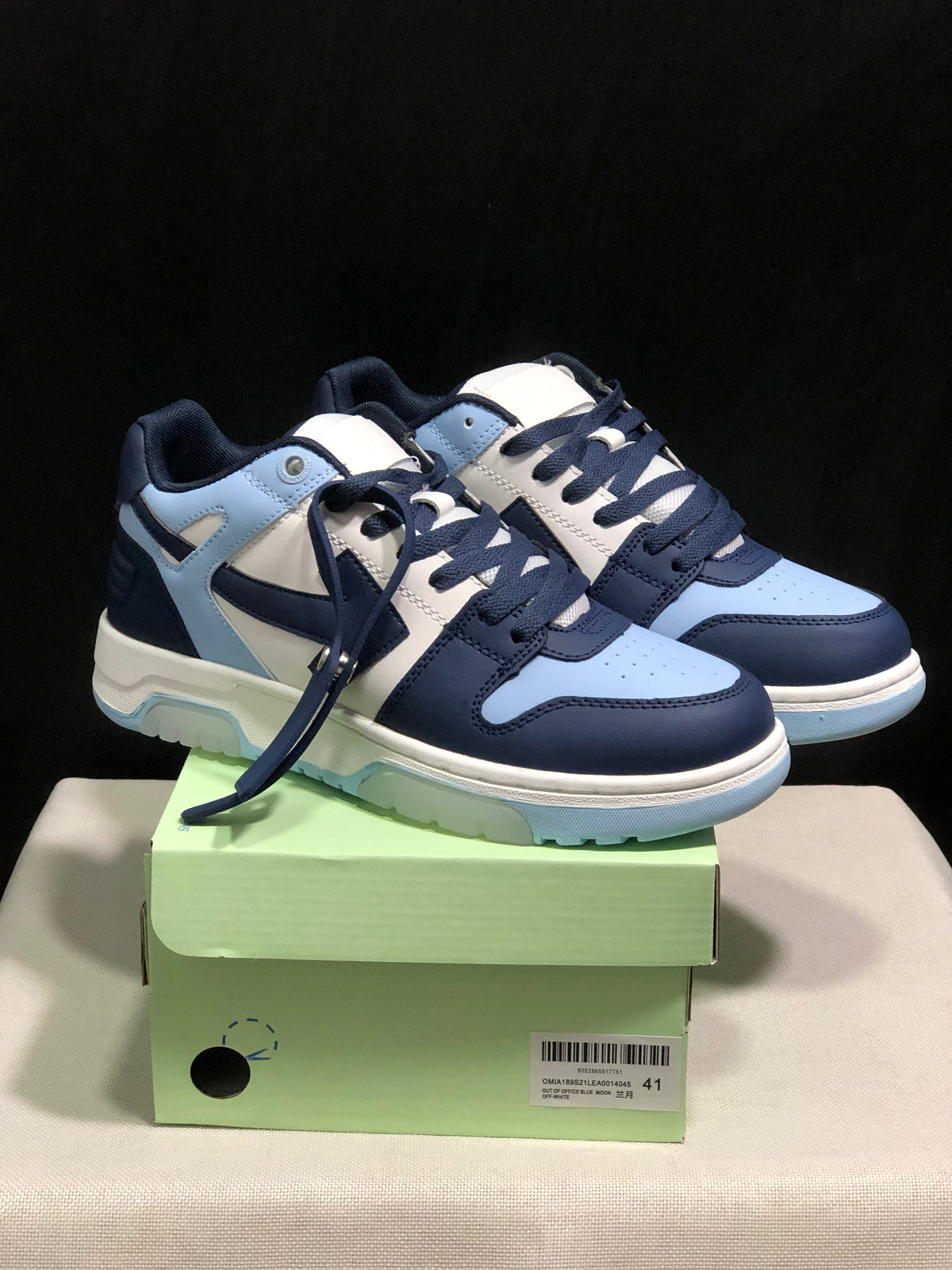 OFF-WHITE Out Of Office Low-Top Sneakers Navy Blue and White