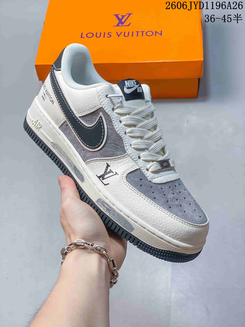 Nike Air Force 1 Low Louis Vuitton-Style Sneakers, Blue and White