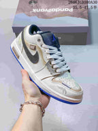 Jordan AJ1 Low Panda Prank Sneakers in White and Blue