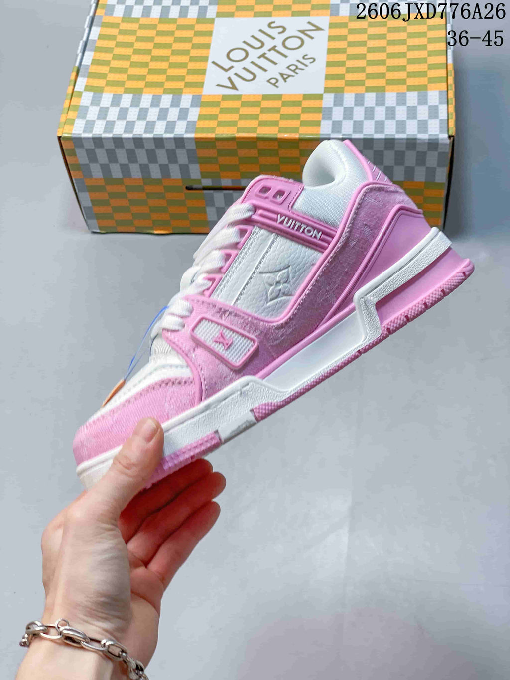 Louis Vuitton Trainer Low-Top Sneakers in Pink and White