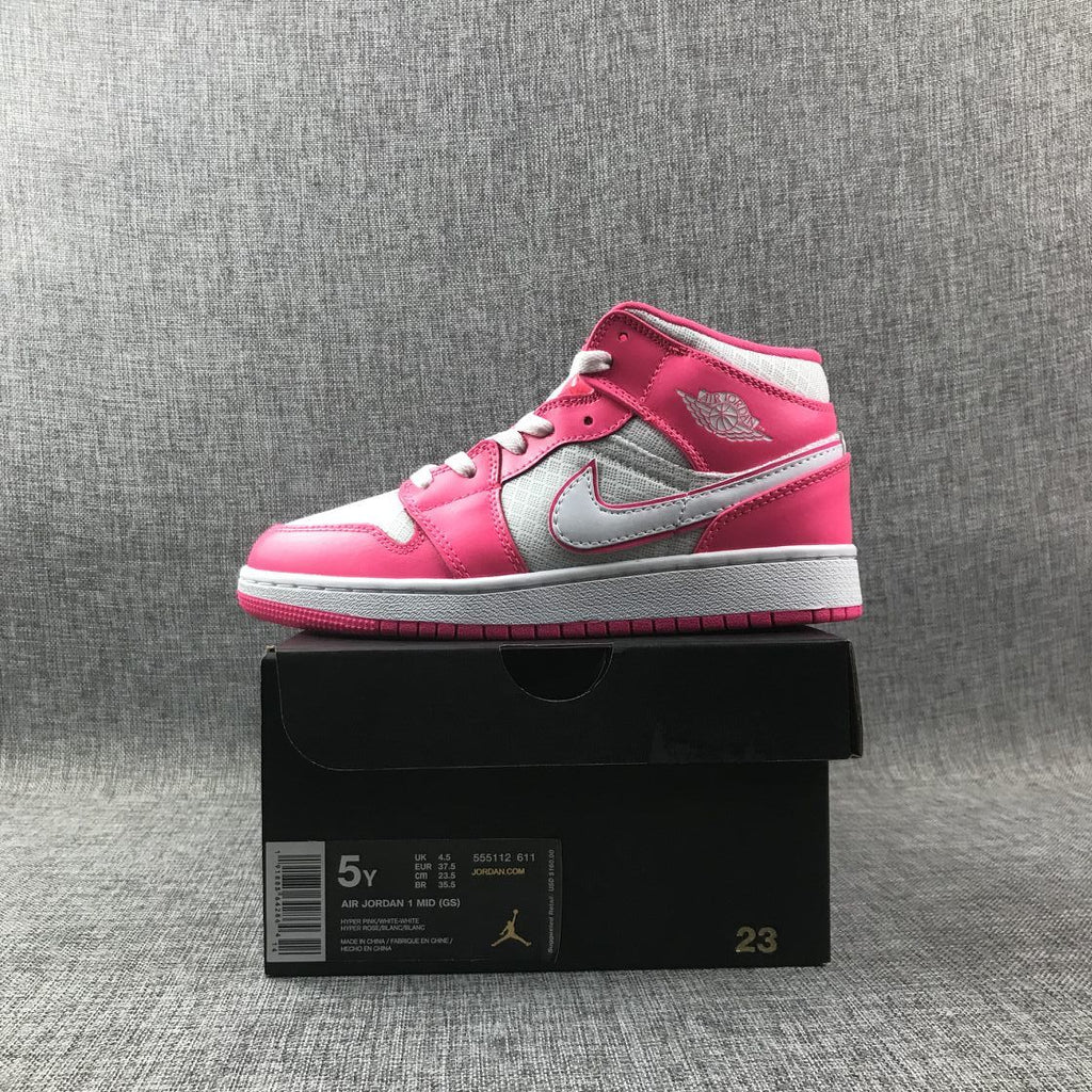 Air Jordan 1 Mid White Pink Sneakers 555112-611
