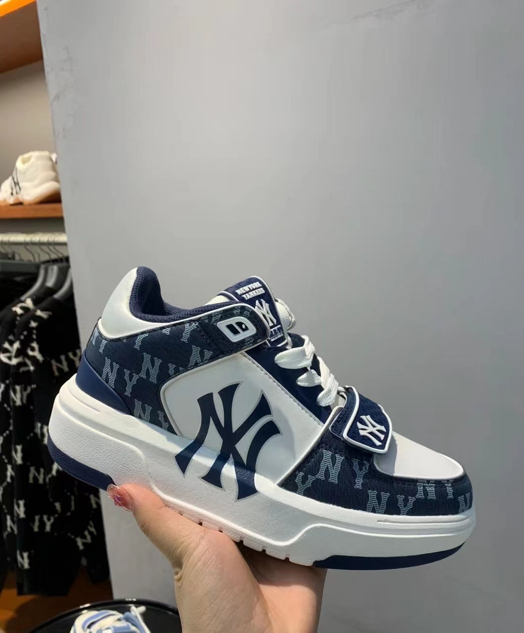 MLB 003-1 Navy and White Monogram Sneakers