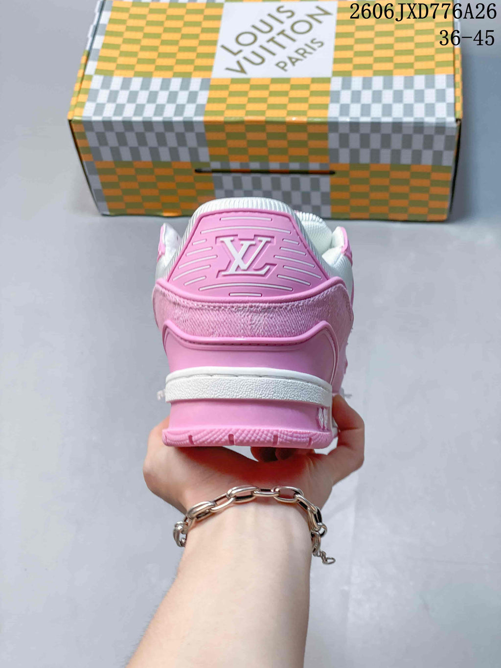 Louis Vuitton Trainer Low-Top Sneakers in Pink and White