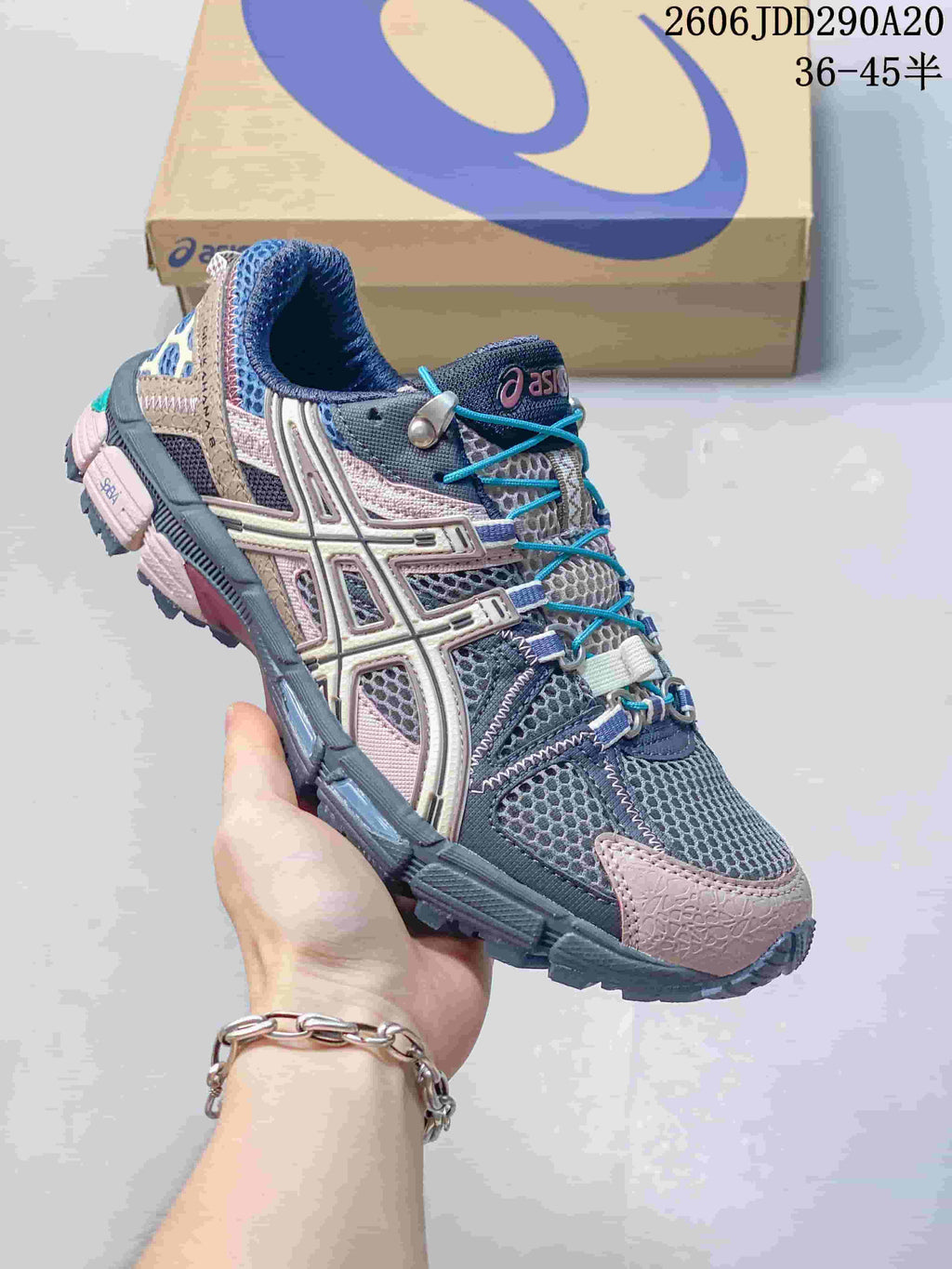 ASICS Tiger Gel-Kahana 8 Trail Sneakers in Gray, Pink & Navy