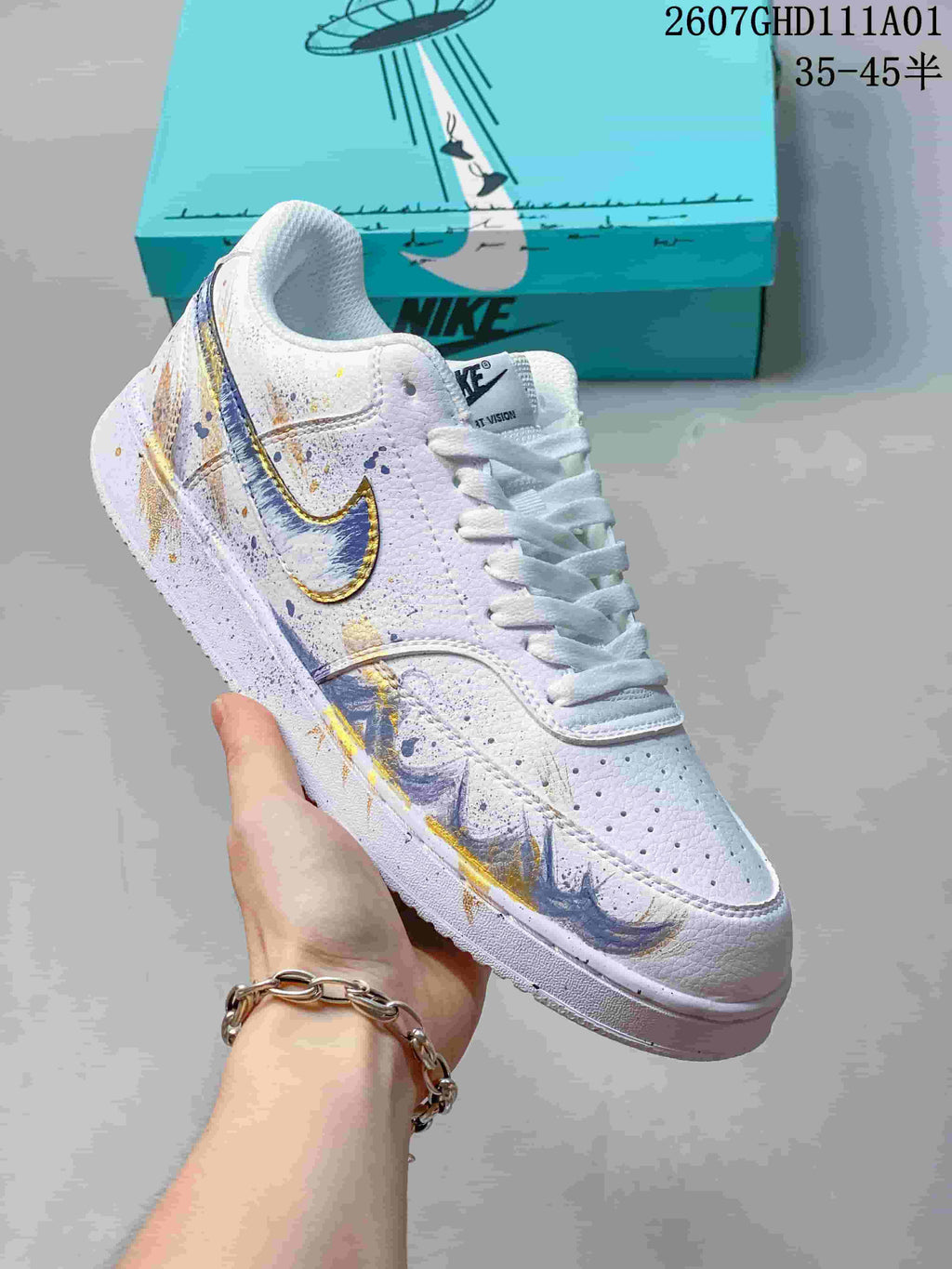 Nike Court Vision Low DIY Custom White Sneakers