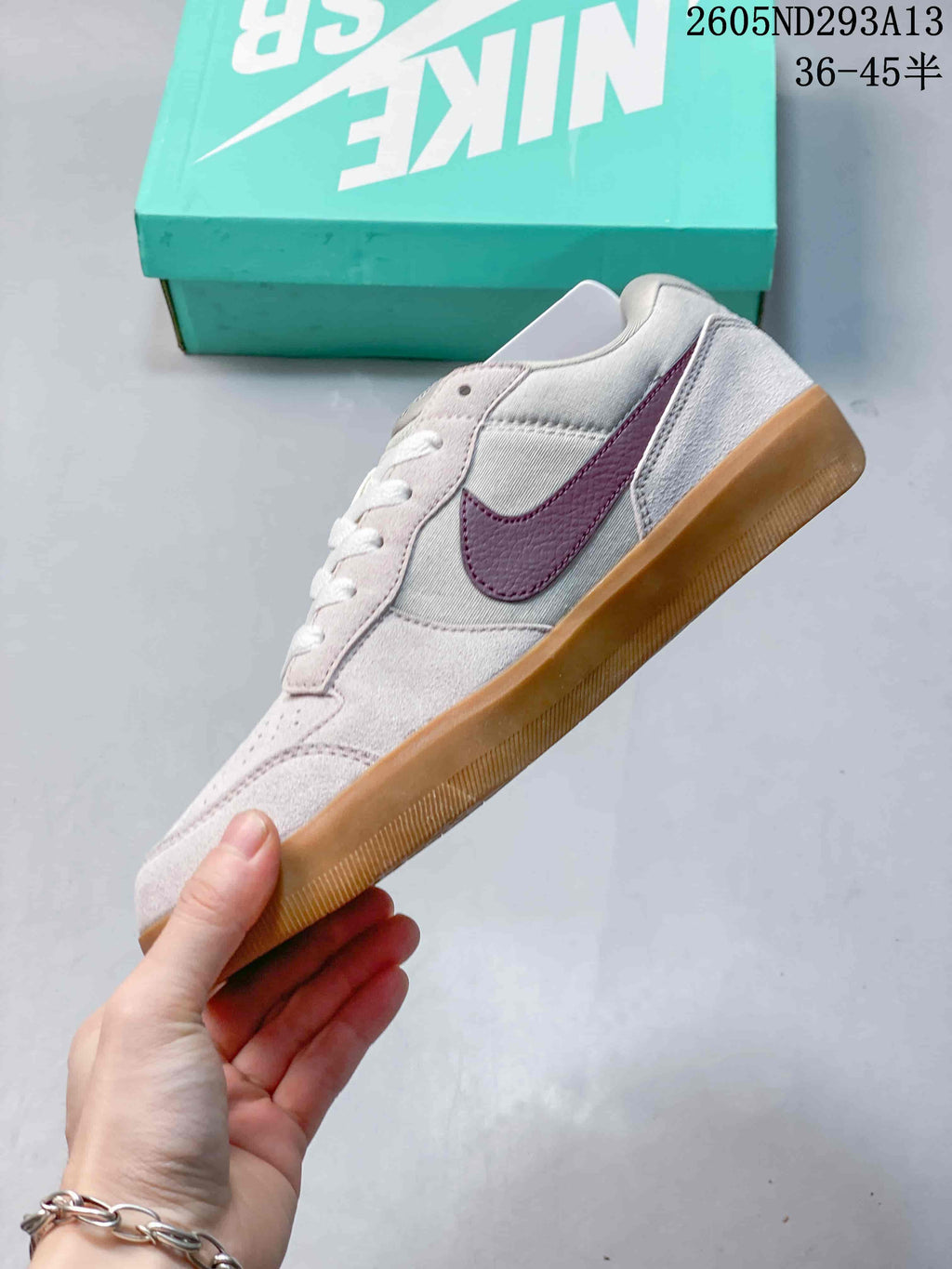 Nike SB Force 58 Low Sneakers Light Gray Burgundy Gum Sole 2605ND293A13