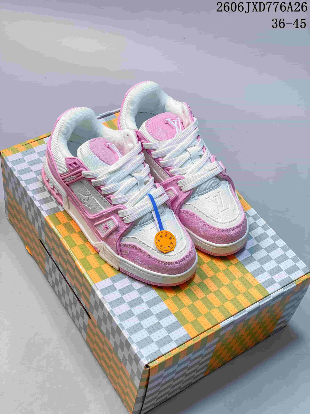 Louis Vuitton Trainer Low-Top Sneakers in Pink and White