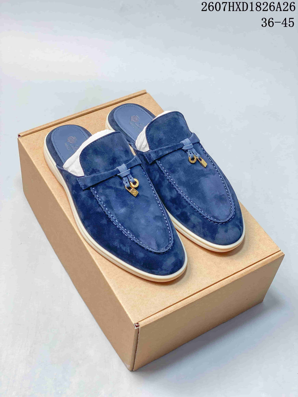 Loro Piana Suede Loafer Mules in Navy 2607HXD1826A26