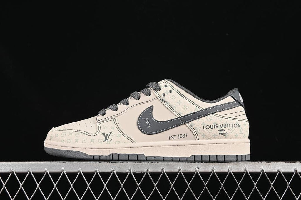 Nike SB Dunk Low Cream and Gray Monogram Sneakers