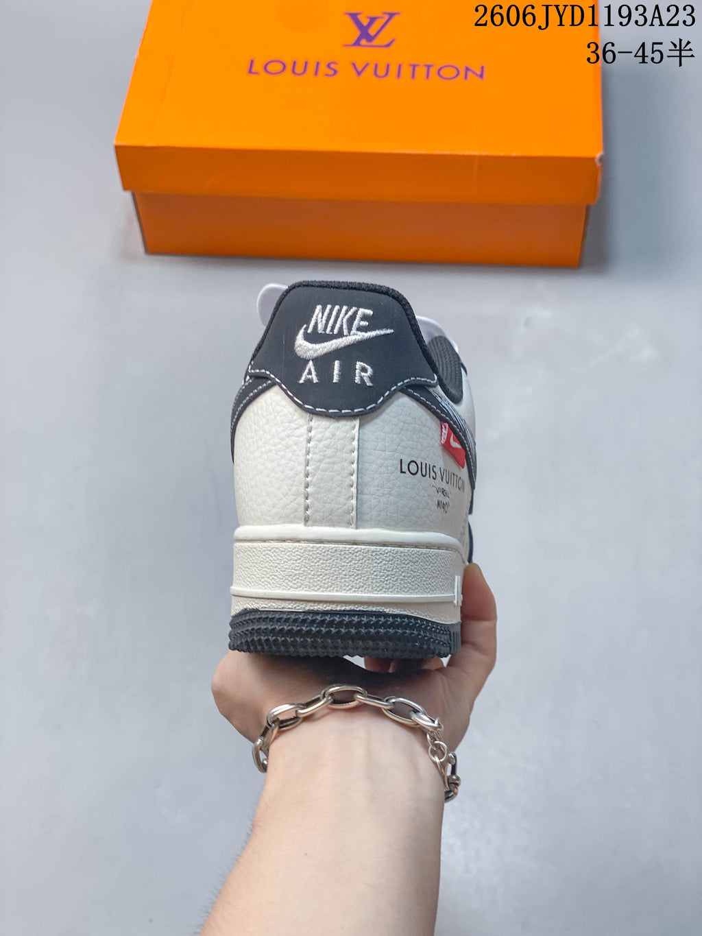 Nike Air Force 1 Low Custom Sneakers, Cream and Charcoal