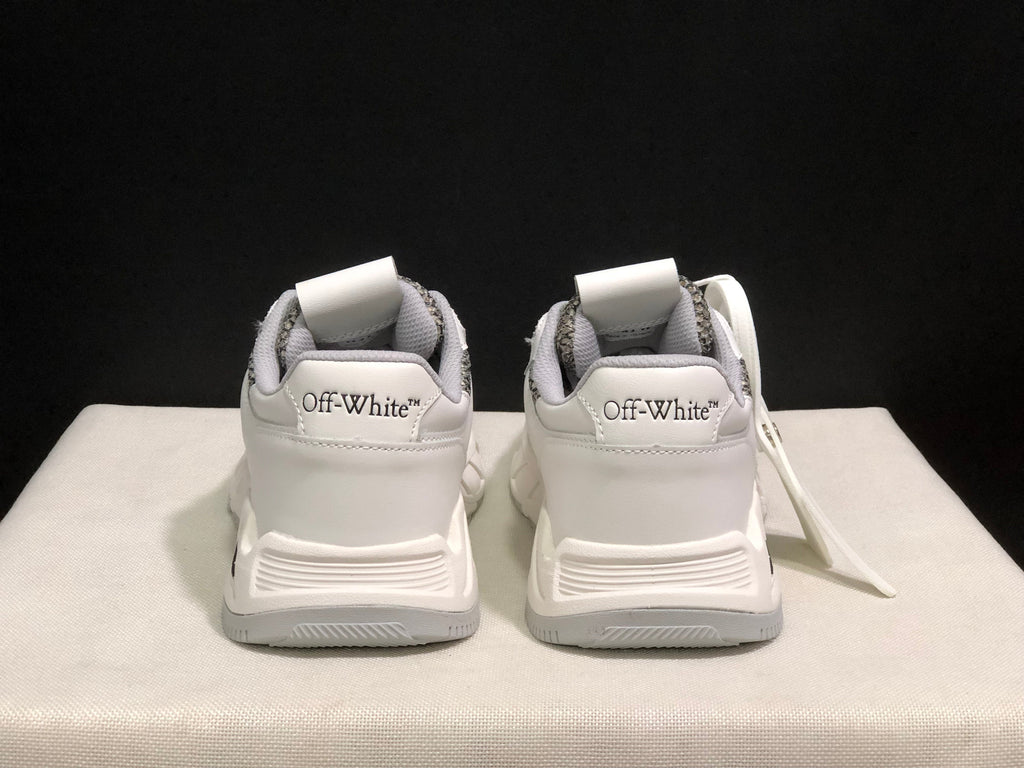 Off-White White and Grey Leather Low-Top Sneakers