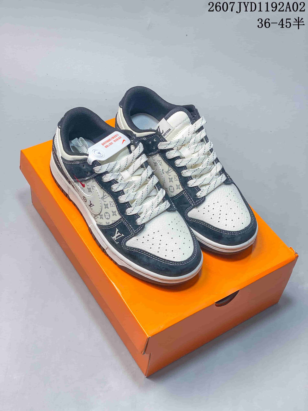 Nike SB Dunk Low LV Monogram Sneakers, White and Navy
