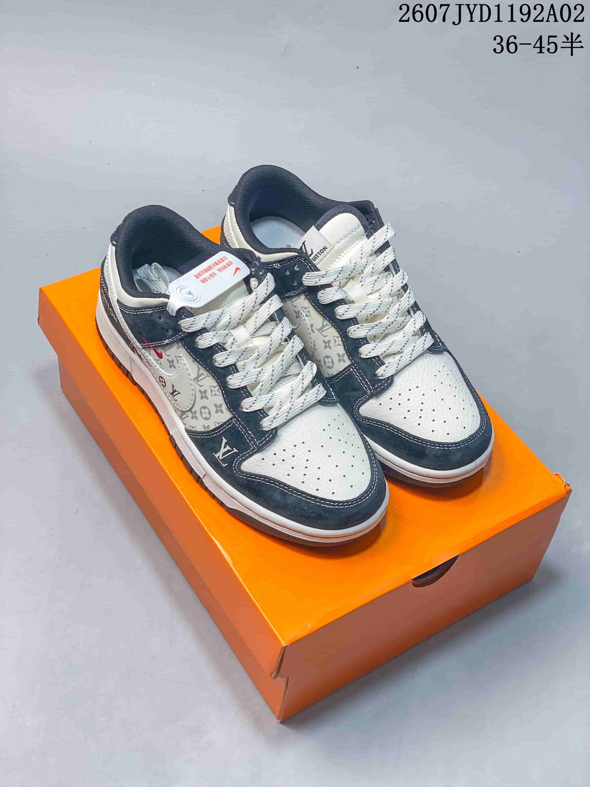 Nike SB Dunk Low LV Monogram Sneakers, White and Navy
