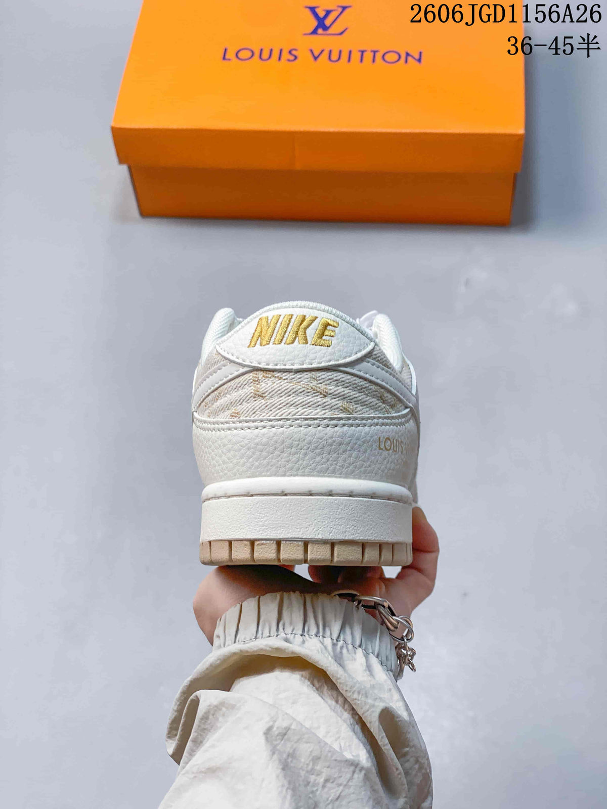 Nike Dunk Low Louis Vuitton Monogram-Style Sneakers, Ivory