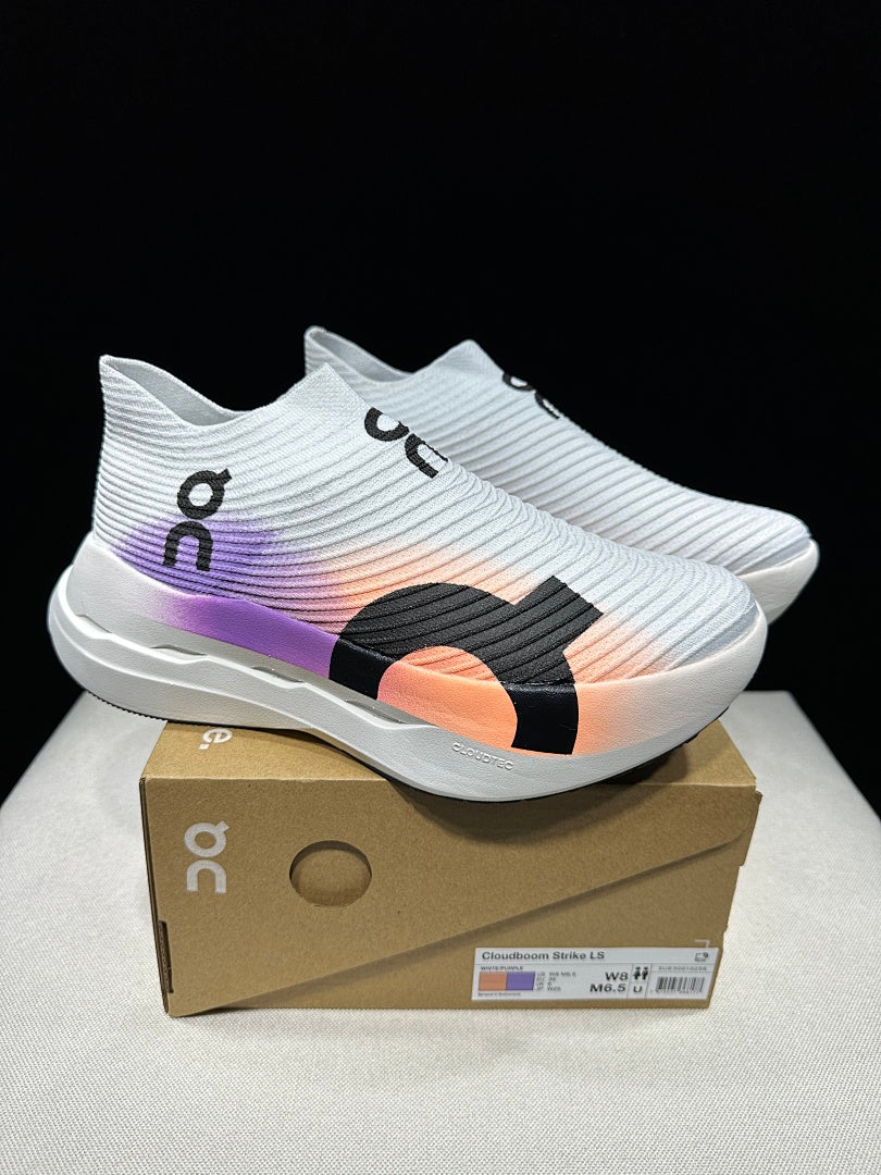 On Cloudboom Strike LS White Purple Running Shoes