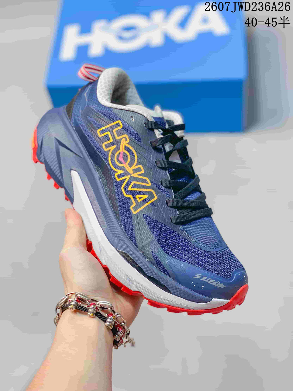 HOKA Mafate X Hike 5 Trail Running Shoes Navy Red 712660RRY
